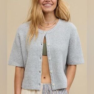 aerie unreal short sleeve cardigan gray